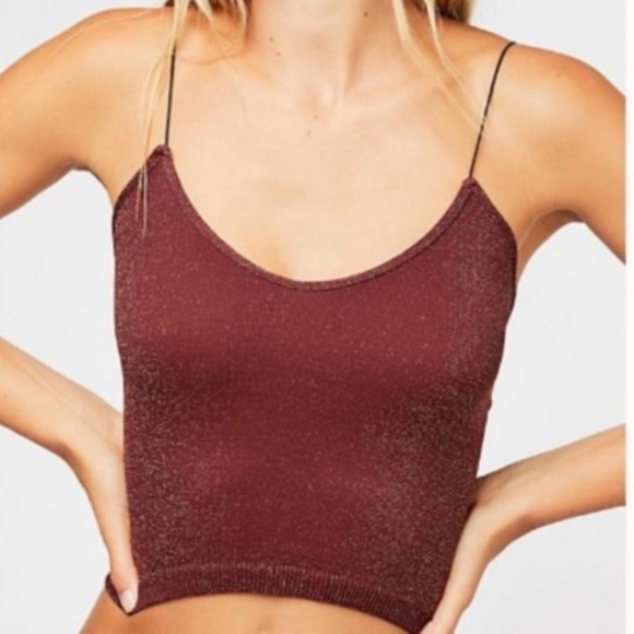 Intimately Free People Skinny Strap Seamless Brami Tank Maroon Shimmer - Picture 1 of 9